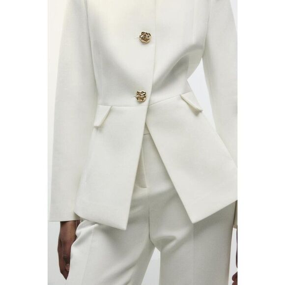 Zara Womens Fitted Blazer XL White Suit Jacket Gold Tone Button 2399/593 NWT - Picture 4 of 16